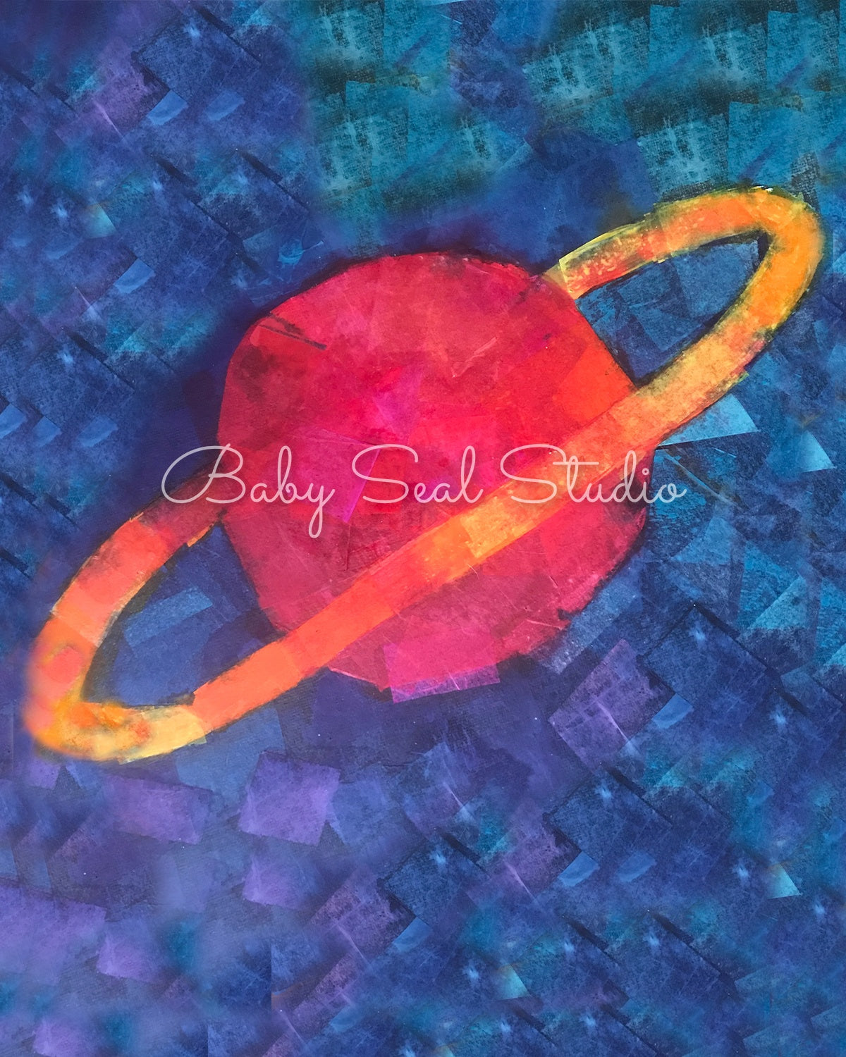 Ringed Red Planet Saturn Print for Kids Room