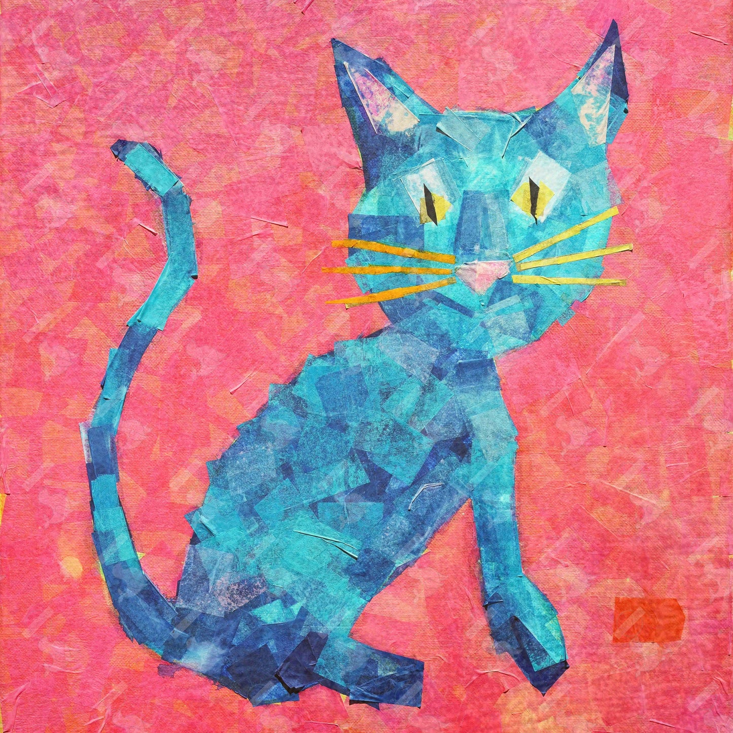Printable Mischievous Colorful Pink and Blue Cat Print for Nursery