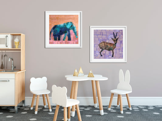 Blue Baby Elephant Print for Nursery